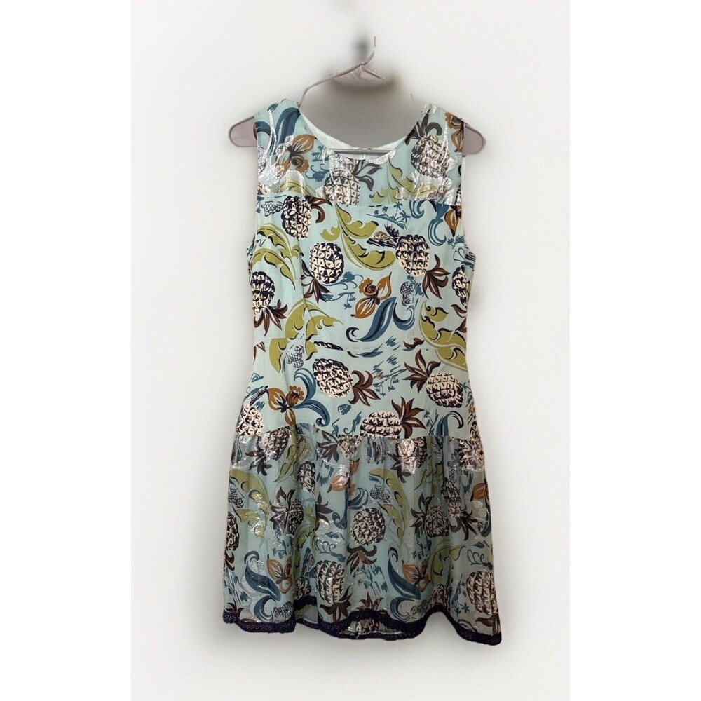 Vintage Anna Sui Metallic Pineapple Silk Blend Dress Size 10